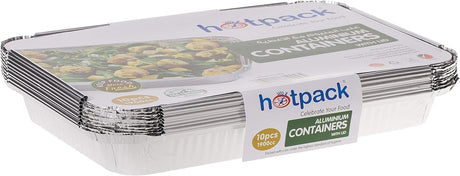 Hotpack 10pcs Rectangular Aluminium Containers with Lid 1900cc - Al Kabayel Discount CentreHotpack 10pcs Rectangular Aluminium Containers with Lid 1900ccDisposablesHOTPACKAl Kabayel Discount Centre