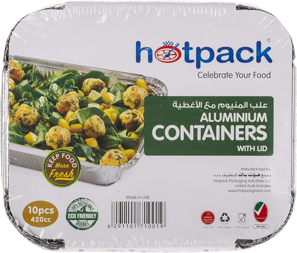 Hotpack 10pcs Rectangular Aluminium Containers with Lid 420cc - Al Kabayel Discount CentreHotpack 10pcs Rectangular Aluminium Containers with Lid 420ccDisposablesHOTPACKAl Kabayel Discount Centre