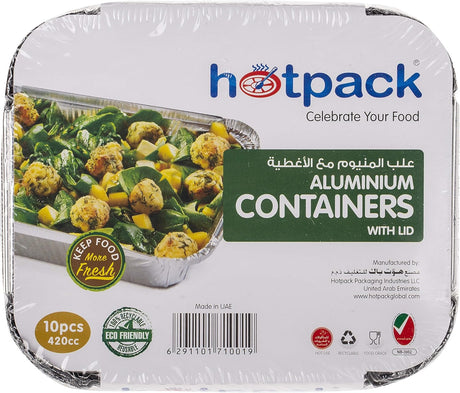 Hotpack 10pcs Rectangular Aluminium Containers with Lid 420cc - Al Kabayel Discount CentreHotpack 10pcs Rectangular Aluminium Containers with Lid 420ccDisposablesHOTPACKAl Kabayel Discount Centre