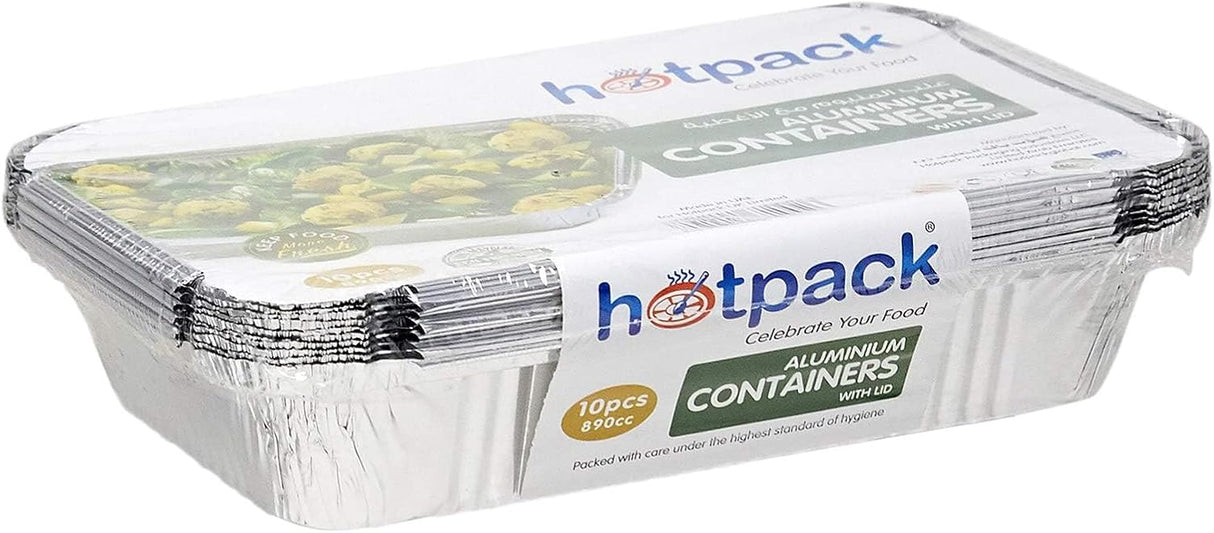 Hotpack 10pcs Rectangular Aluminium Containers with Lid 890cc - Al Kabayel Discount CentreHotpack 10pcs Rectangular Aluminium Containers with Lid 890ccDisposablesHOTPACKAl Kabayel Discount Centre