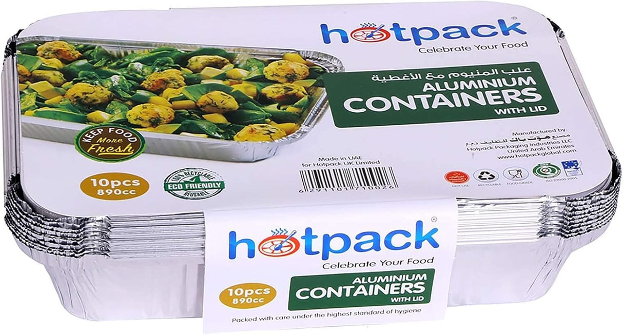 Hotpack 10pcs Rectangular Aluminium Containers with Lid 890cc - Al Kabayel Discount CentreHotpack 10pcs Rectangular Aluminium Containers with Lid 890ccDisposablesHOTPACKAl Kabayel Discount Centre