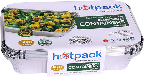 Hotpack 10pcs Rectangular Aluminium Containers with Lid 890cc - Al Kabayel Discount CentreHotpack 10pcs Rectangular Aluminium Containers with Lid 890ccDisposablesHOTPACKAl Kabayel Discount Centre