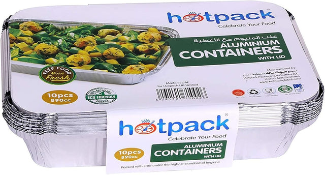 Hotpack 10pcs Rectangular Aluminium Containers with Lid 890cc - Al Kabayel Discount CentreHotpack 10pcs Rectangular Aluminium Containers with Lid 890ccDisposablesHOTPACKAl Kabayel Discount Centre