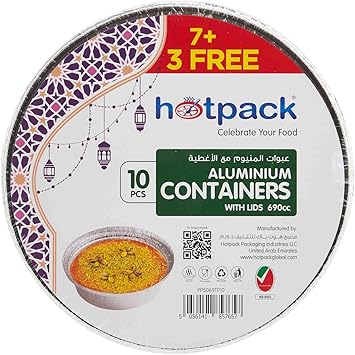 Hotpack 10pcs Round Aluminium Containers with Lid 690cc - Al Kabayel Discount CentreHotpack 10pcs Round Aluminium Containers with Lid 690ccDisposablesHOTPACKAl Kabayel Discount Centre