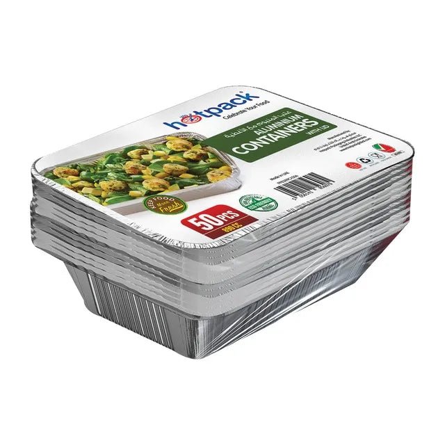Hotpack 50pcs Rectangular Aluminium Containers with Lid 890cc - Al Kabayel Discount CentreHotpack 50pcs Rectangular Aluminium Containers with Lid 890ccDisposablesHOTPACKAl Kabayel Discount Centre