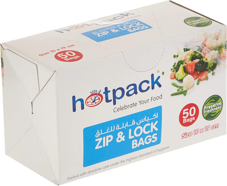 Hotpack 50pcs Zip & Lock Bags 10cm*19cm, Preserve Freshness - Al Kabayel Discount CentreHotpack 50pcs Zip & Lock Bags 10cm*19cm, Preserve FreshnessDisposablesHOTPACKAl Kabayel Discount Centre