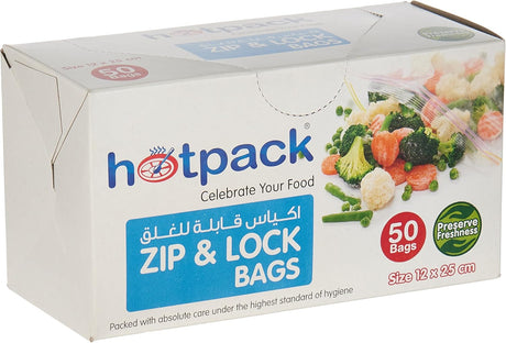 Hotpack 50pcs Zip & Lock Bags 12cm*25cm, Preserve Freshness - Al Kabayel Discount CentreHotpack 50pcs Zip & Lock Bags 12cm*25cm, Preserve FreshnessDisposablesHOTPACKAl Kabayel Discount Centre