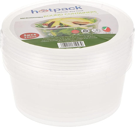Hotpack 5pcs Microwaveable Round Containers 250ml - Al Kabayel Discount CentreHotpack 5pcs Microwaveable Round Containers 250mlDisposablesHOTPACKAl Kabayel Discount Centre