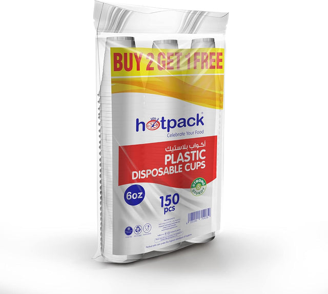 Hotpack 6oz Multicolour Plastic Cups – 150 Pieces (2+1 Free Pack) - Al Kabayel Discount CentreHotpack 6oz Multicolour Plastic Cups – 150 Pieces (2+1 Free Pack)DisposablesHOTPACKAl Kabayel Discount Centre