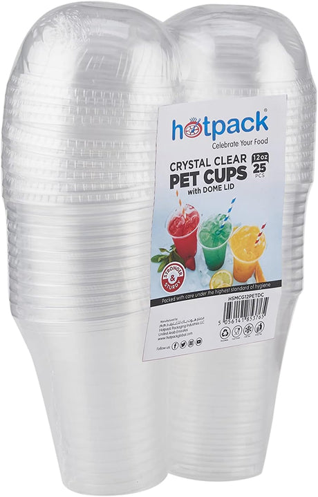 Hotpack Clear PET Cups 12oz with Dome Lids – 25 Piece Set - Al Kabayel Discount CentreHotpack Clear PET Cups 12oz with Dome Lids – 25 Piece SetDisposablesHOTPACKAl Kabayel Discount Centre