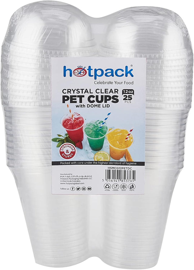 Hotpack Clear PET Cups 12oz with Dome Lids – 25 Piece Set - Al Kabayel Discount CentreHotpack Clear PET Cups 12oz with Dome Lids – 25 Piece SetDisposablesHOTPACKAl Kabayel Discount Centre