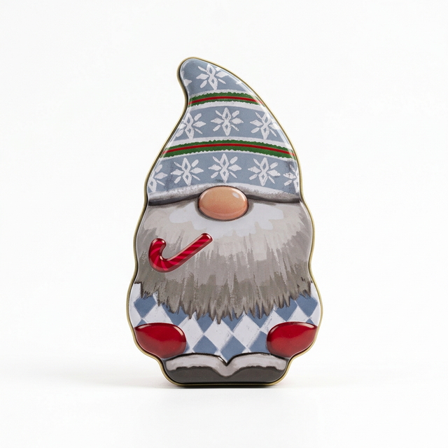 hristmas Gnome Metal Candy Box – Grey-Blue, Red & White – 15 × 8 cm