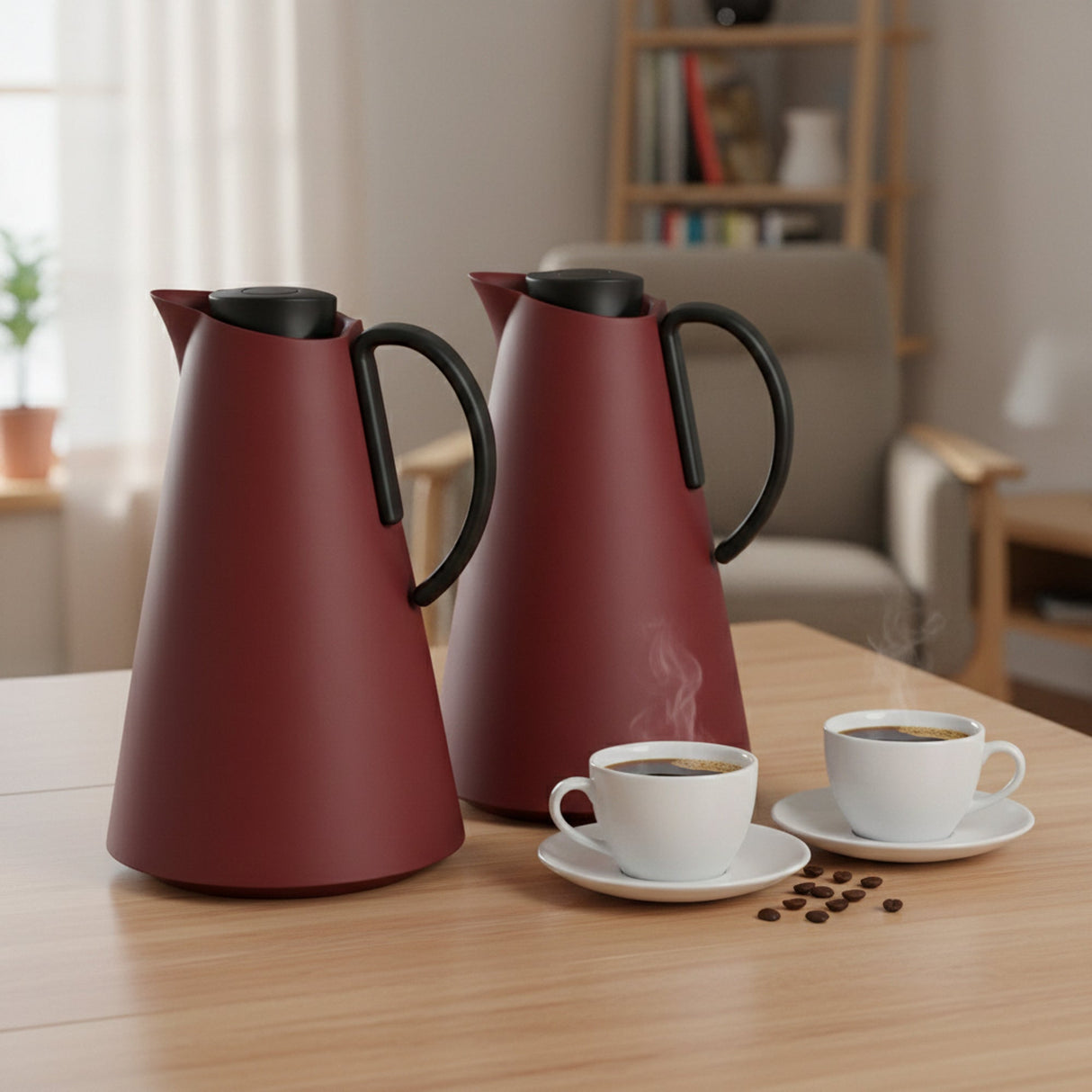 Luhpar HS-2505 Vacuum Flask 2-Piece Set (1.0 L + 1.0 L) – White with Black HandleHS-2501 Vacuum Flask 2-Piece Set (1.0 L + 1.0 L) – Maroon with Black Handle