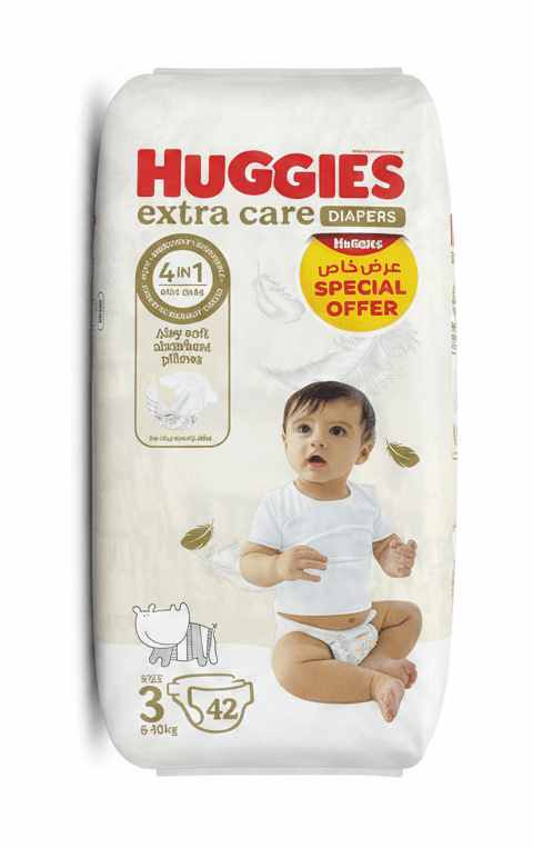 Huggies Extra Care Diapers | Size 3 (6–10 kg) | 42 Pcs | 4 - in - 1 Skin Care | Airy Soft Absorbent Pillows | Dermatologically Tested - Al Kabayel Discount CentreHuggies Extra Care Diapers | Size 3 (6–10 kg) | 42 Pcs | 4 - in - 1 Skin Care | Airy Soft Absorbent Pillows | Dermatologically TestedBaby ProductsHUGGIESAl Kabayel Discount Centre