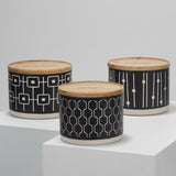 Danny Home 6-Piece Ceramic Storage Jar Set Black with Patterned Designs and Wooden Lids