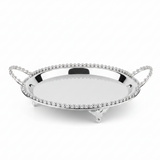 Silver Metal Round Candy Tray with Decorative Beaded Rim and Ornate Handles