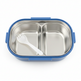 SBC Blue 2-Section Stainless Steel Kids Lunch Box with Spoon - 20×13 cm