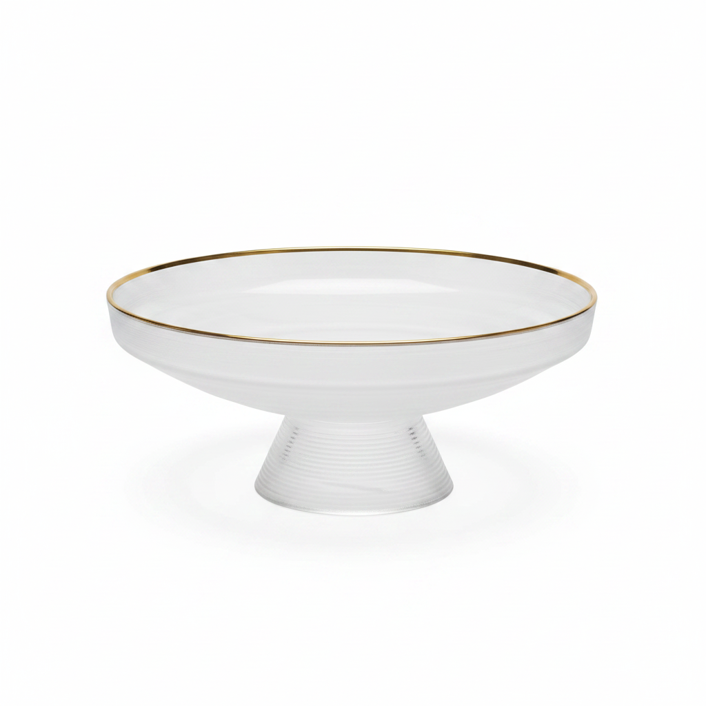Danny Home Glass Footed Fruit Plate With Gold Rim - 13 Inch