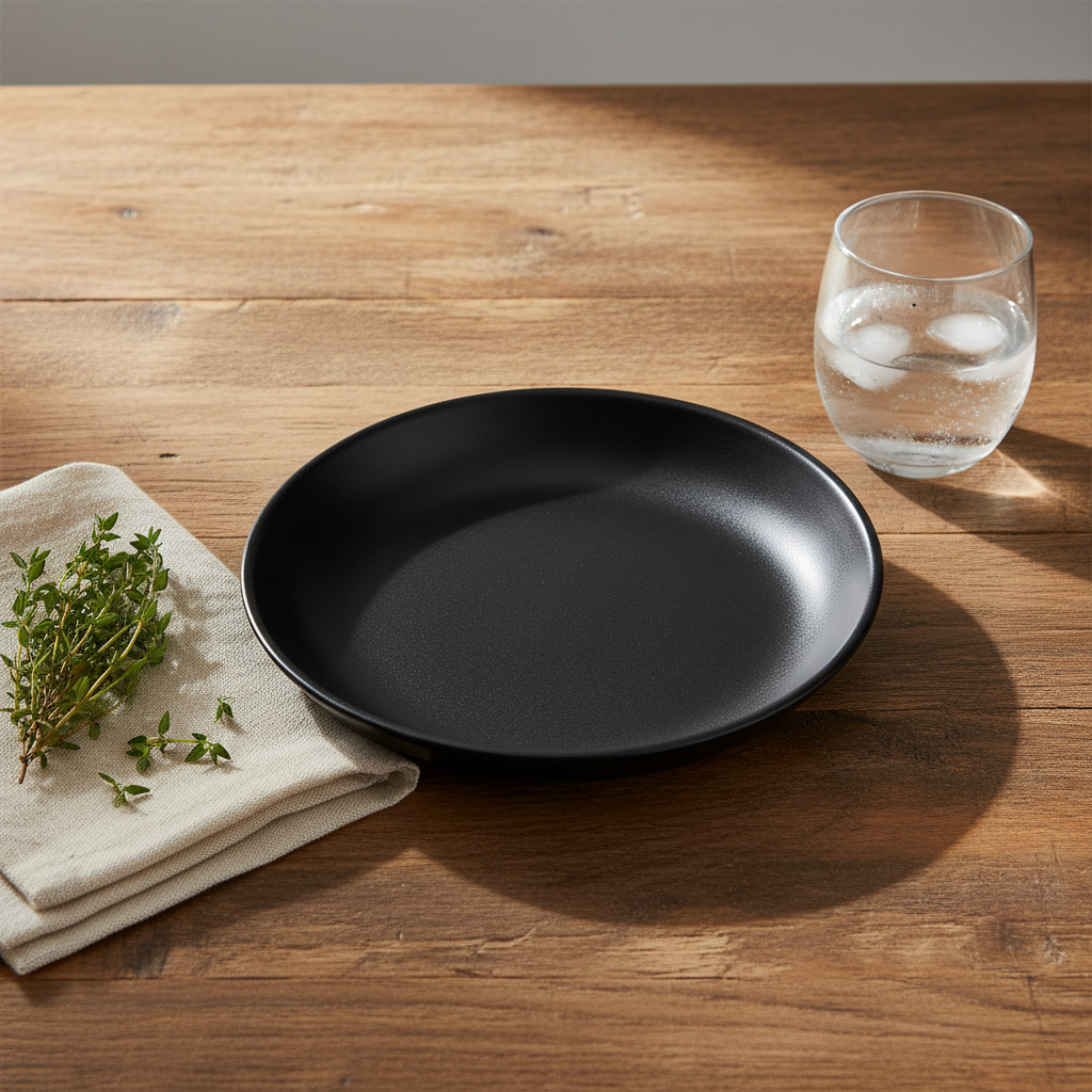 Black Matte Round Ceramic Deep Plate 28.5cm