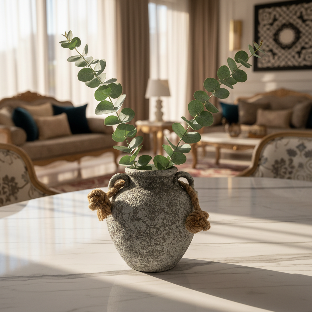 Grey Speckled Ceramic Vase with Jute Rope Handles | Handcrafted Amphora Style Decorative Vase | 25cm |