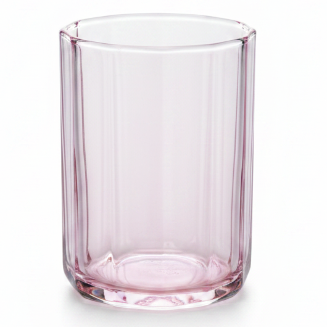 Deli Tinted Pink Water Glass 250ml — Faceted Ribbed Design