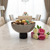 Luhpar Brushed Silver Stainless Steel Candy Bowl with Black Wooden Base - 18×26cm