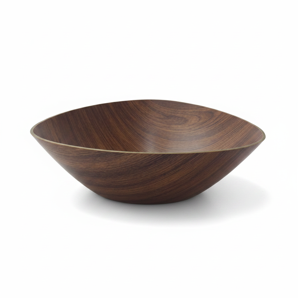 Evelin Large Triangle Bowl – Wood-Finish Polystyrene – 34×11 cm