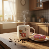 White Coffee & Donut Ceramic Mug - 300ml