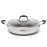 AlpenBerg Silver 3-Ply Stainless Steel Low Casserole with Glass Lid — 4.1 Litre