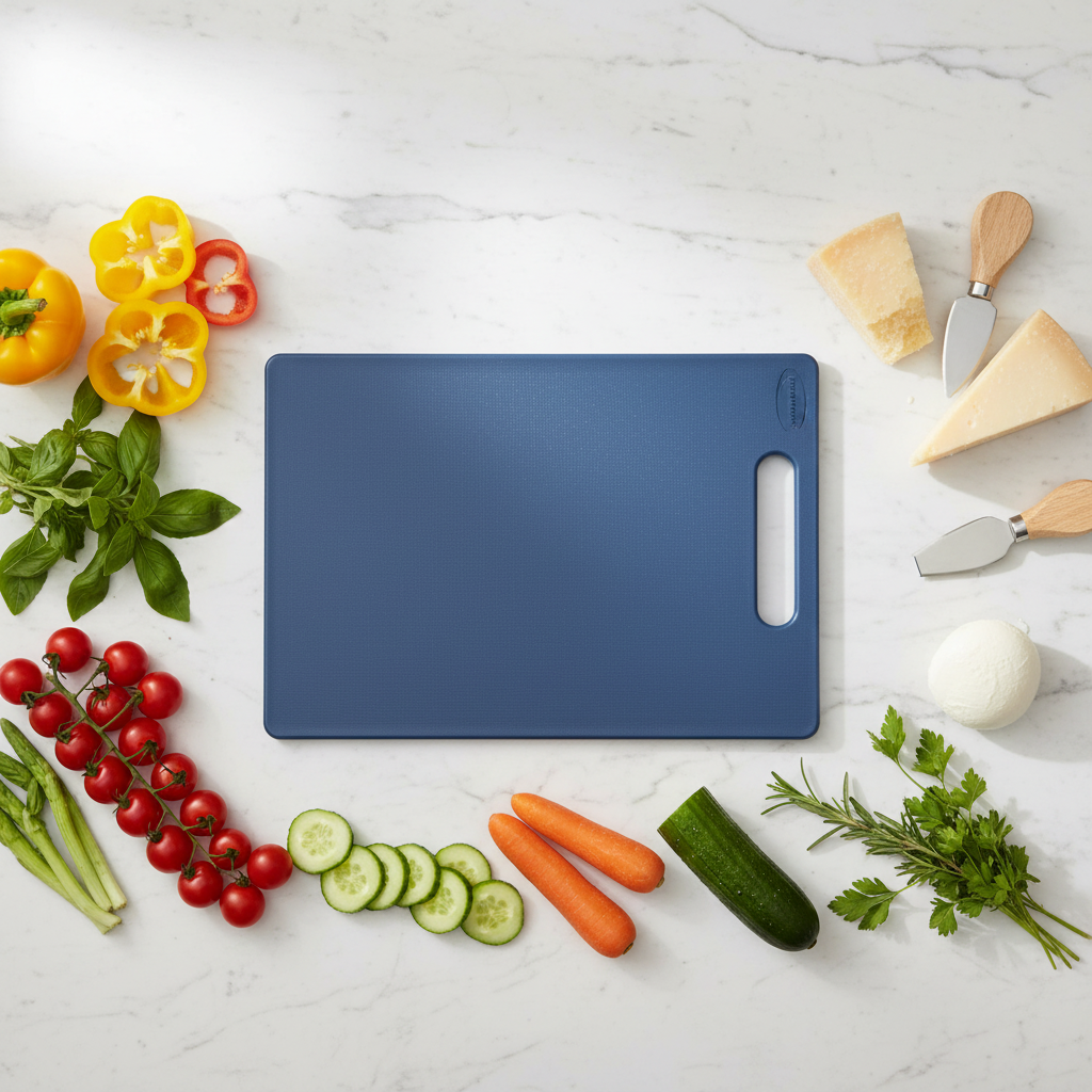 KitchenMark PE Plastic Cutting Board – 34 x 23 x 1.9cm - Navy Blue / Teal Green / Pink