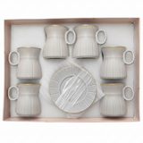 Hamid 12-Piece Ceramic Cup & Saucer Set – Light Gray with Gold Rim | 6 Cups & 6 Saucers