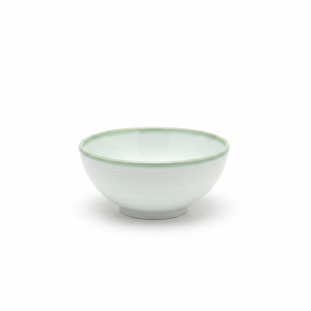 Porceletta Ivory White with Celadon Green Rim Porcelain Bowl - 4.75 Inch