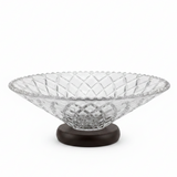 Crystal Diamond-Cut Glass Fruit Bowl with Wooden Base - 25×10 cm