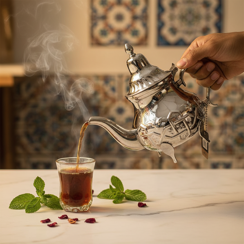 إبريق شاي عربي فضي من الستانلس ستيل من أفكو بأرجل مزخرفة | تصميم منقوش فاخر | 600 مل |