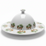 Yuniverse Melamine Serving Tray with Dome Lid – 32 cm White with Camel and Palm Tree Design