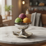 Silver Stainless Steel Ice Cream Bowl with Pedestal Base - 8×9 cm