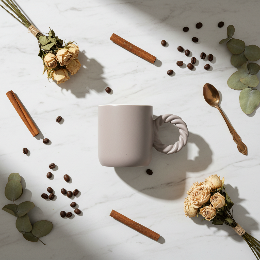 Ceramic Mug with Elegant Twisted Rope Handle | 300ml | Beige,Cream |