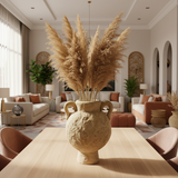 Beige Ceramic Amphora Vase 23cm | Rustic Textured Double-Handle Decorative Vase for Home, Majlis & Event Styling
