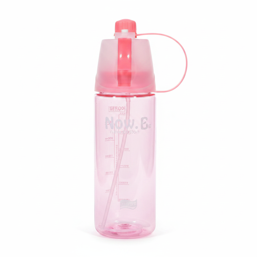 Now.B Button Spray Mist Sports Water Bottle – 600ml - Pink / Green / Black