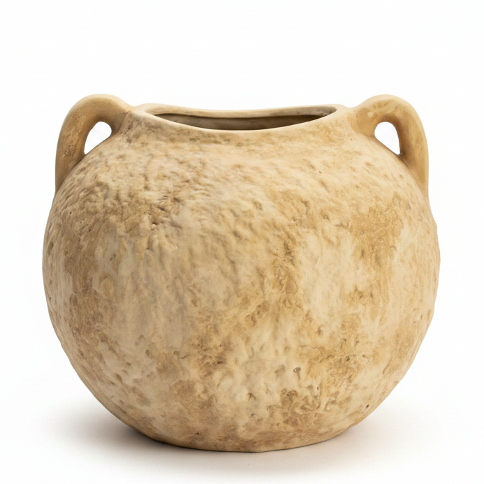 Beige Ceramic Vase with Dual Handles | Rustic Textured Finish | Round Bulbous Body | Home Décor Accent Piece | 20 × 13 cm