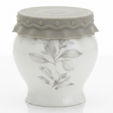 Solecasa White Ceramic Honey Jar with Floral Design & Grey Silicone Lid | 300ml