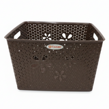 Esqube Plastic Laundry Basket with Floral Lattice Design - 25 × 40 × 33 cm - Brown / Beige / Light Blue / Grey