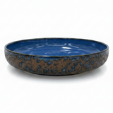 Navy Blue & Brown Round Reactive Glaze Ceramic Flat Plate 20cm