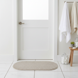 Oval Door Mat 62×38cm | Soft Loop Pile Rug | Non-Slip Entrance Mat for Home, Bathroom & Living Room | Beige Speckled Design | Durable Serged Edges