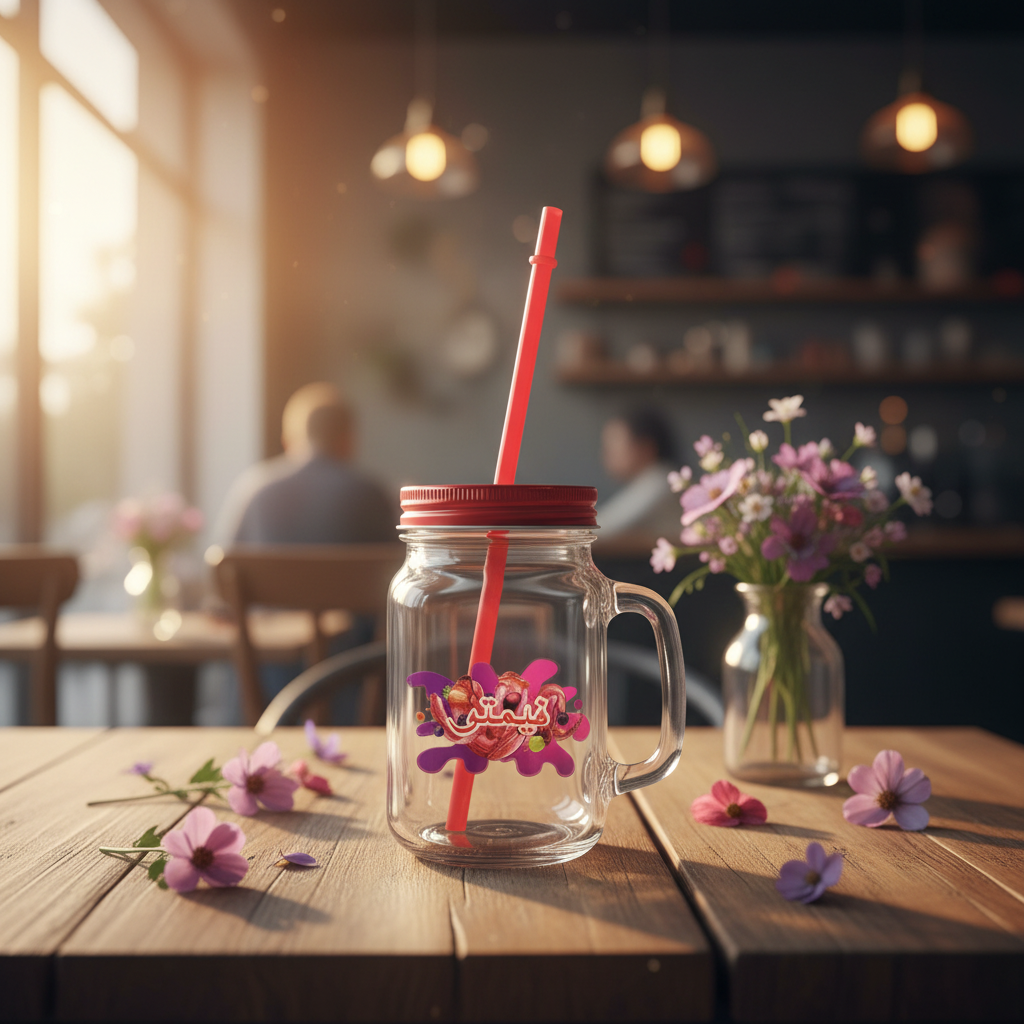 Glass Mason Jar Mug with Straw & Handle — 450ml