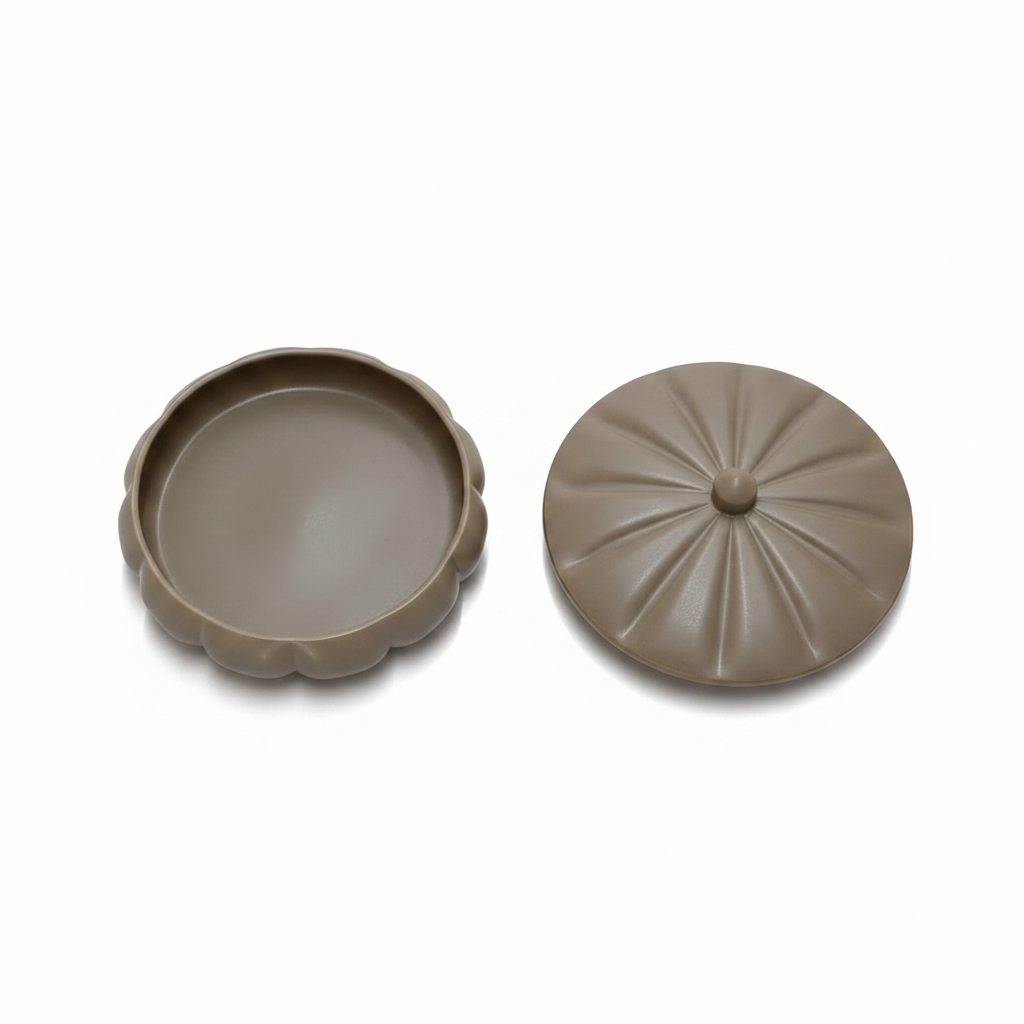 Hamid Ceramic Candy Box with Lid | Scalloped Petal Design | 10.25cm | Warm Brown