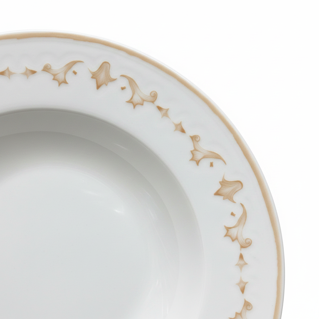 Luhpar White & Gold Floral Round Ceramic Soup Plate - 8.5 Inch