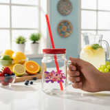 Glass Mason Jar Mug with Straw & Handle — 450ml