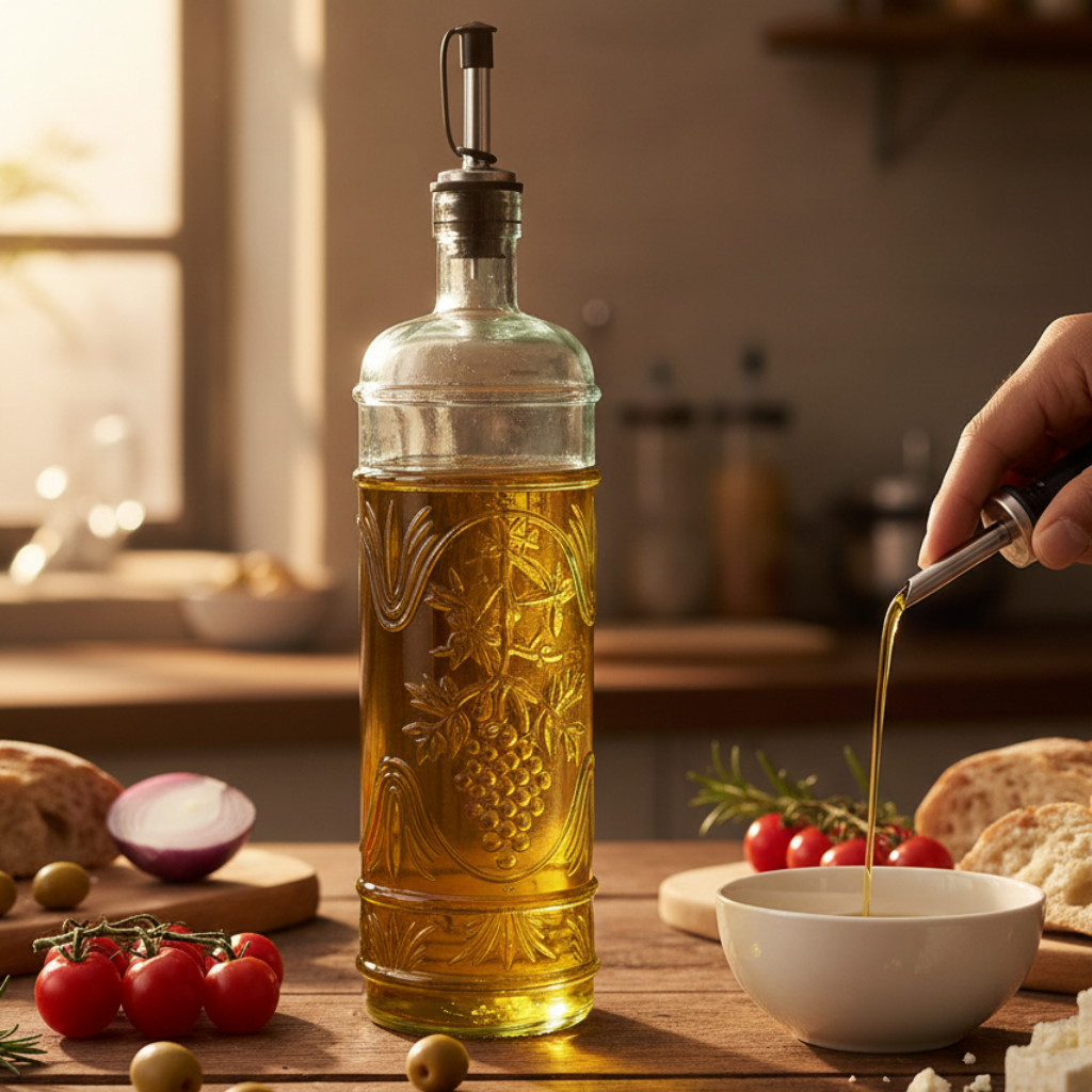Embossed Glass Oil Dispenser Bottle - 1000ml