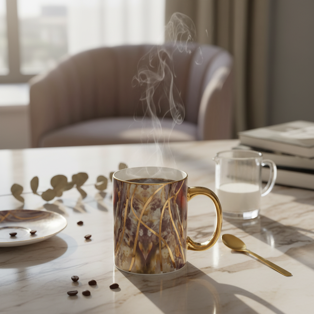 Marble Luxe Ceramic Mug with Gold Handle - 300ml